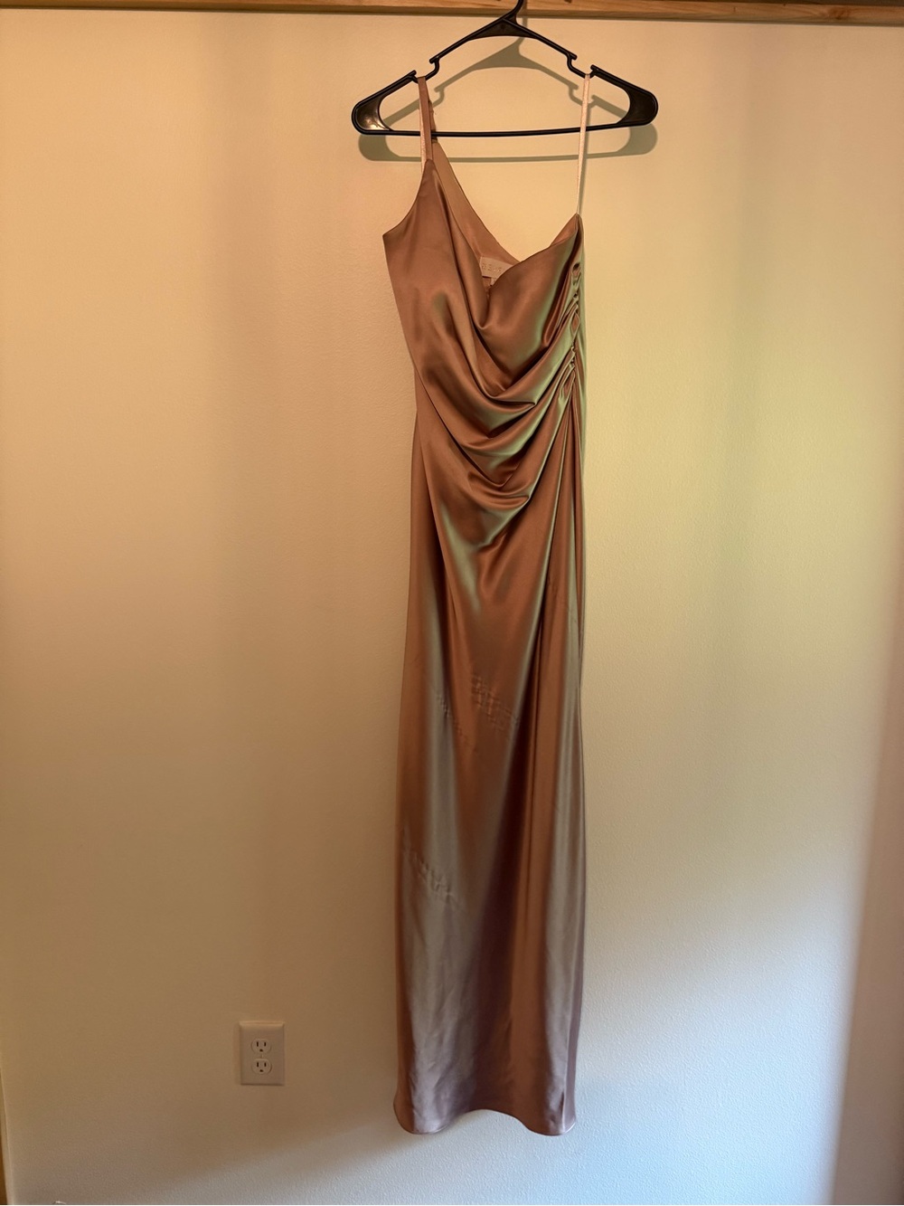 Revelry Satin Cowl Slip Dress in Taupe